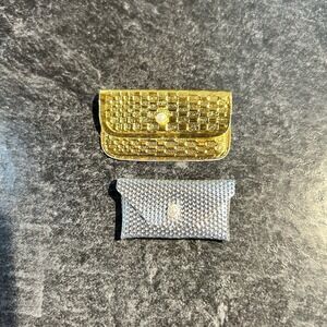 Vintage Barbie Gold Check & Silver Dimple Clutch Purse W Pearl Type Closure